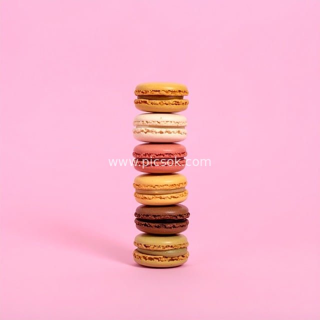 粉色背景下的多彩马卡龙堆叠