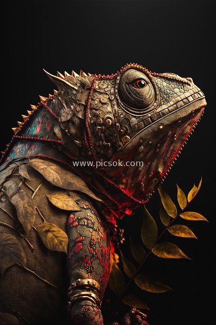 Fantasy Metallic Chameleon - AI-Generated Creative Art Material