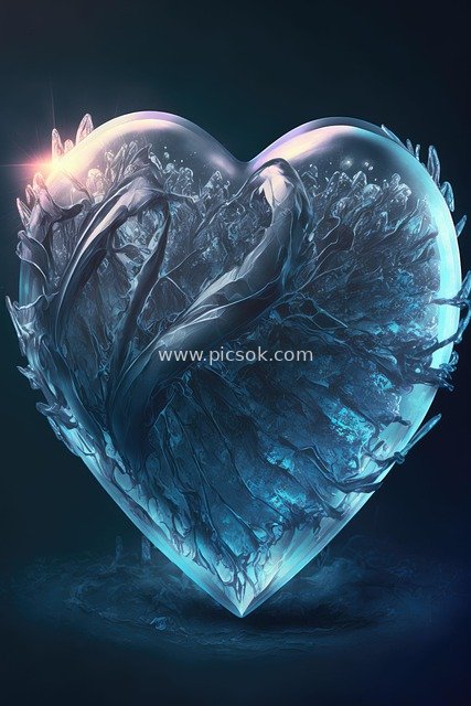 Crystal Heart Art Image | Romantic Cool-Tone Valentine's Day Visual Material