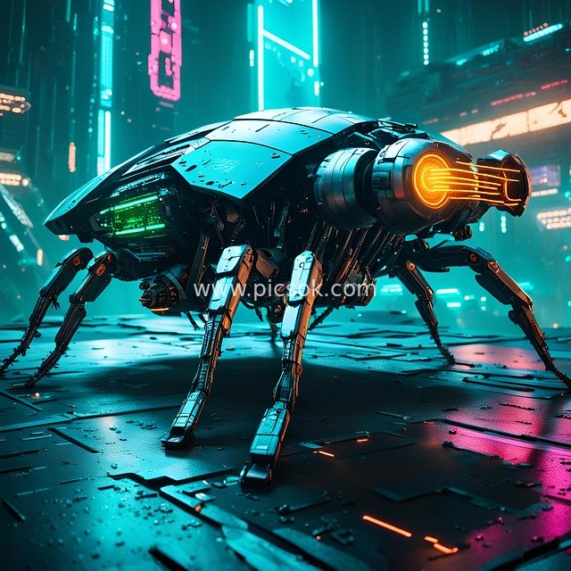 Cyberpunk Mechanical Beetle - Futuristic Neon AI Digital Art