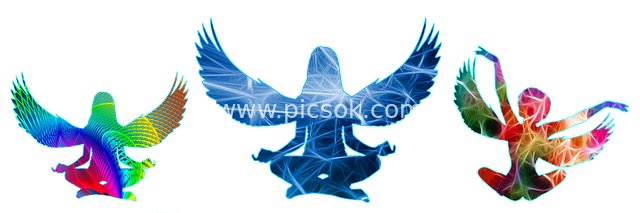 灵性天使彩色剪影 宇宙意识心灵合一艺术图