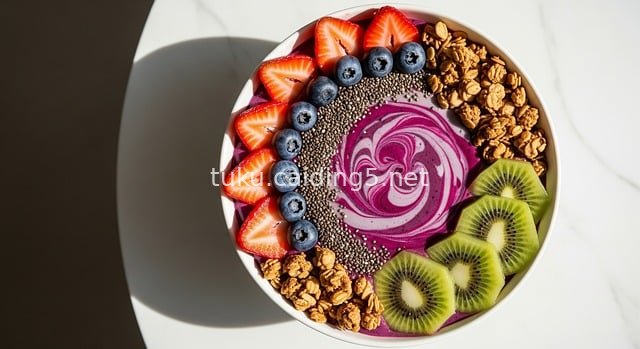 Healthy Breakfast Smoothie Bowl with Colorful Fruits and Chia Seeds