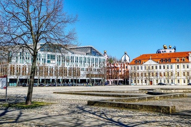 欧洲历史中心广场 城市建筑与树木景观