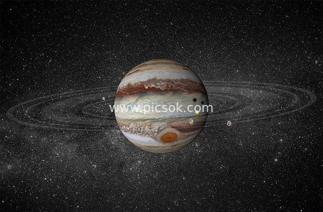 Jupiter's Rings and Moons: Deep Cosmic Starry Background