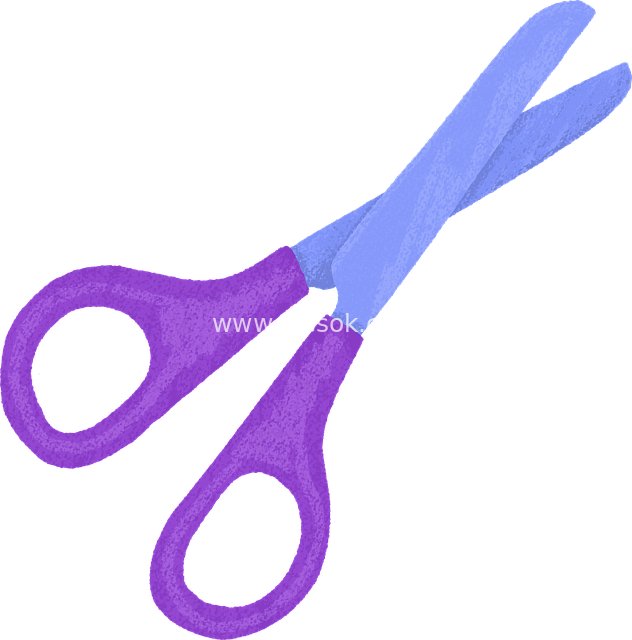 卡通紫色手柄蓝色剪刀 办公学习手工工具素材