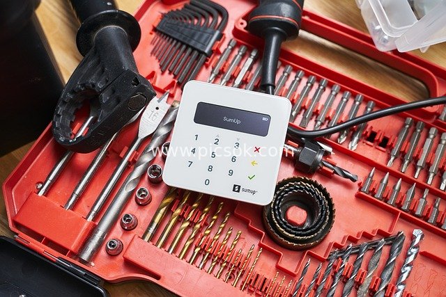 Red Toolbox: Work Scene with Tools and SumUp Payment Terminal