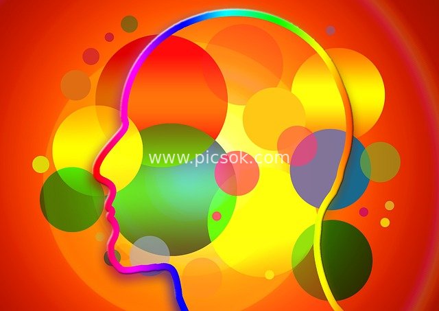 Abstract Human Head Outline & Colorful Bokeh Psychological Creative Background Image