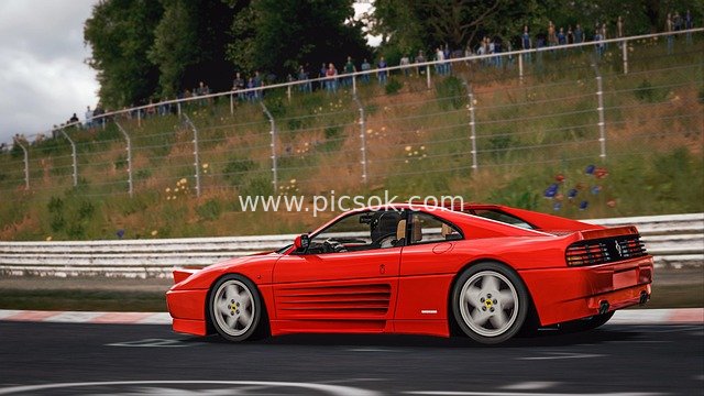 红色复古跑车赛道疾驰 经典汽车素材