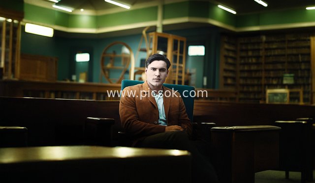 Literary Portrait of Writer Abdullah Alish in a Retro Library