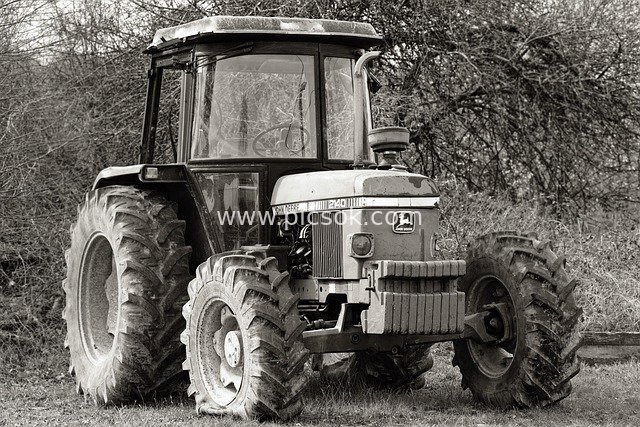 Black and White Old Tractor | Abandoned Agricultural Machinery | Rural Pastoral Material