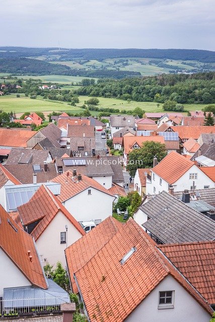 Idyllic Town Scenery with Red-Roofed Houses in Hesse, Germany