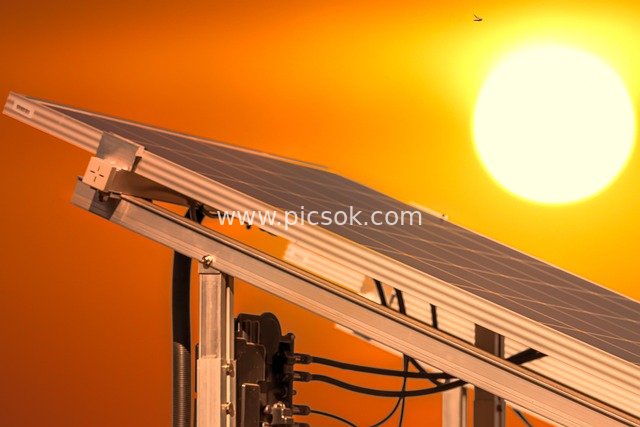 Solar Photovoltaic Panels Against Sunset Background - Clean Energy Scene