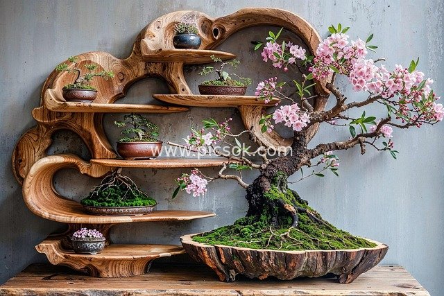 雅致艺术盆景架 室内装饰美学壁纸素材