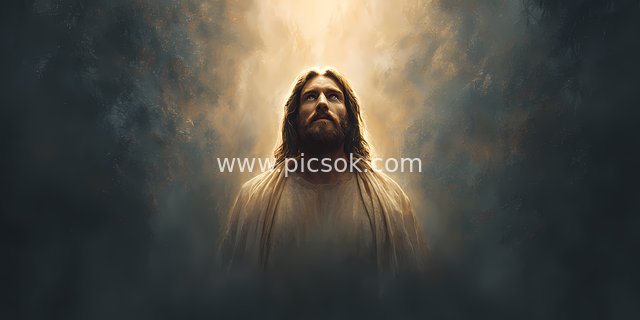 Jesus Praying: A Serene Christian Art Scene Bathed in Divine Light