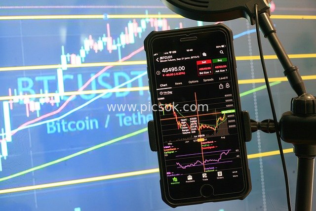 Bitcoin Candlestick Chart on Smartphone for Cryptocurrency Trading Analysis