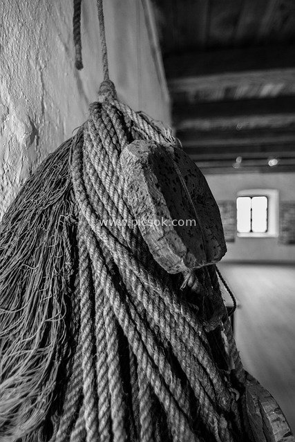Black and White Vintage Still Life of Thick Hemp Rope in Smygehamn, Sweden