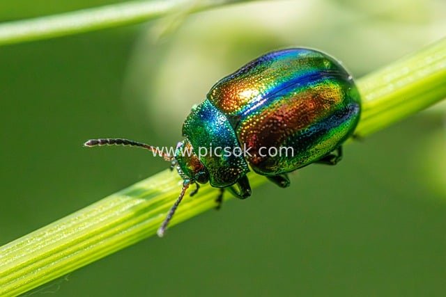 Macro Close-Up of Metallic Beetle | Ecological Image of Insect with Colorful Elytra