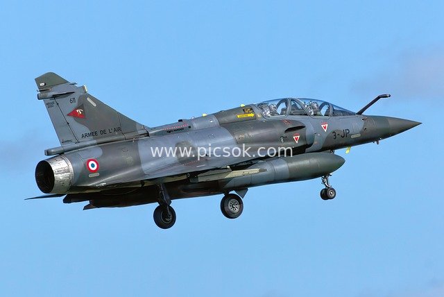 French Air Force Mirage Fighter in Flight - Military Aviation Photography Material