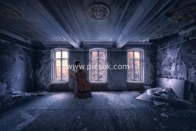 Cellist Girl in Abandoned Room | Cold-Toned Melancholic Atmosphere Photography