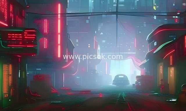 Cyberpunk Future City Neon Mist Sci-Fi Street Scene