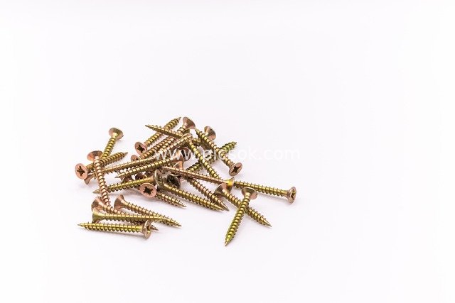 Close-up of Gold Hardware Screws - Material for Decoration, DIY & Repair Tools