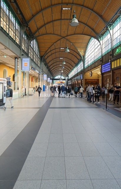 Interior Scene of a Modern Urban Station with Crowds Under an Arched Roof
