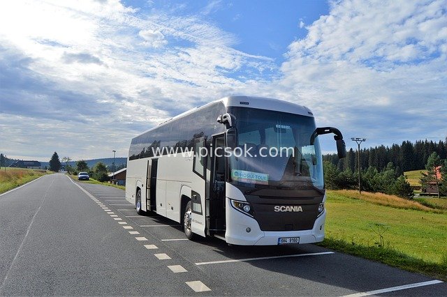 Scania Tour Bus on Czech Rural Road