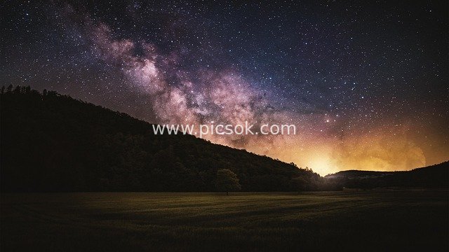 银河夜空下的梦幻自然星空景观