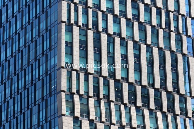 Details of Glass Curtain Wall Exterior of Modern High-rise Building in Seoul