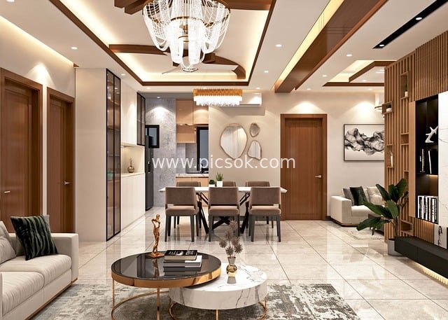 Modern Light Luxury Living & Dining Room Integrated Decoration Design