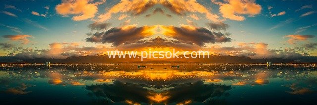 Panoramic View of Mountain Reflections on Sea at Sunset – Stunning Twilight Landscape