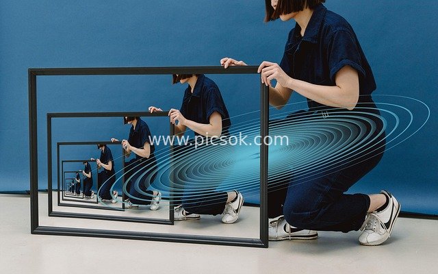 Creative Visual of Parallel Universes: Artwork with Nested Frames of Multiple Selves