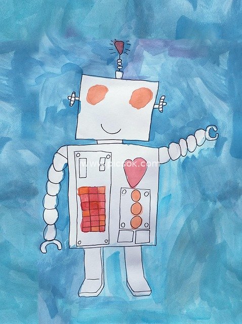 Adorable Robot in Children's Watercolor Painting | Playful Creative Artwork