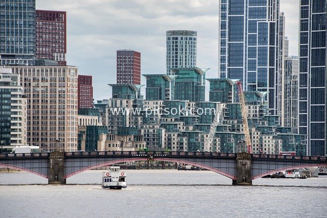 Bridges Over the Thames in London and Modern Urban Skyline