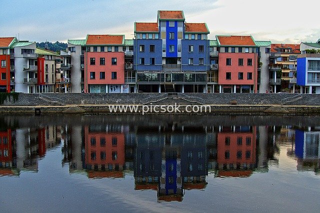 Colorful Buildings of Moldova with Water Reflections - Urban Landscape Material