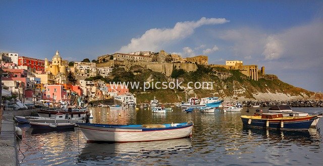 Fishing Boats at the Port of Procida Island, Italy