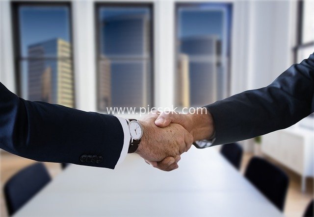 Business Professionals Shaking Hands in Office - Win-Win Cooperation Scene