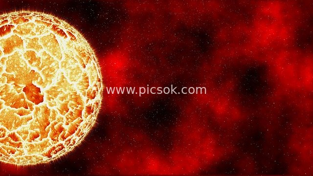 Astronomical Scene of Fiery Sun and Red Nebula in Cosmic Space