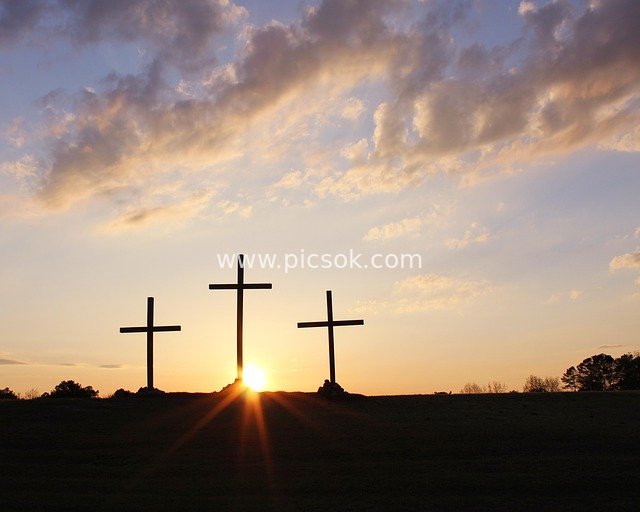 Easter Cross Silhouettes: Religious Symbolism in a Sunset Sky