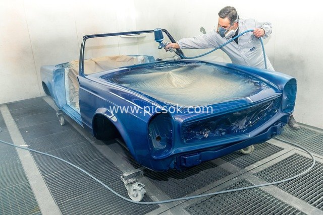 Professional Worker Spraying a Retro Car - Car Restoration & Painting Scene