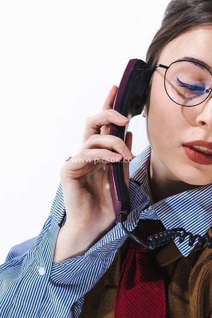 Fashionable Professional Woman on Retro Telephone Call Scene Material