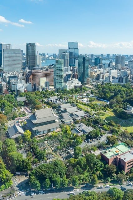 东京天际线：现代摩天楼与古寺建筑群