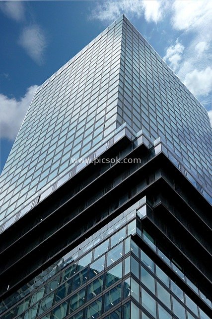 Exterior of a Modern Skyscraper with Glass Curtain Walls