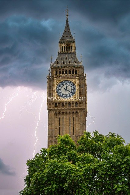 Big Ben in London: An Iconic Clock Tower Amidst Storm and Lightning