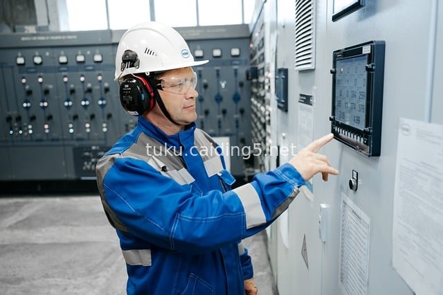 工业控制室工人操作设备的工作场景