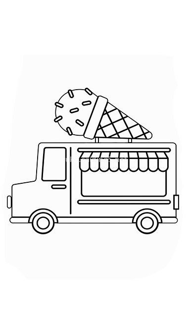 冰淇淋卡车涂色页 可爱美食运输简笔画