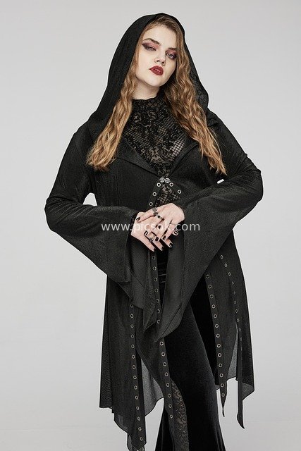 Gothic Dark Witchy Style Hooded Lace Punk Fashion Outfit