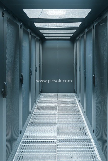 Modern Data Center Server Room Aisle - Tech-Infused Server Room Scene