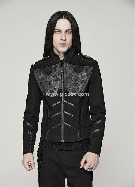 Men's Gothic Black Jacket & Dark Punk Outfit Display