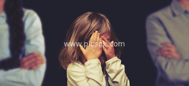 Emotional Dilemma of a Child Covering Her Eyes Amid Family Conflict